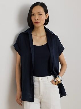 Ralph Lauren Relaxed Fit Linen Short-Sleeve Shirt Lauren Navy Small